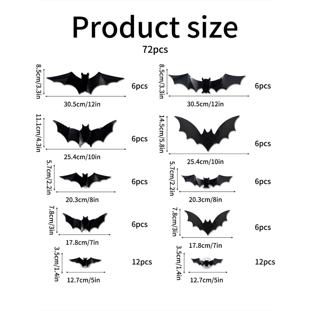 72-Piece 3D LED Halloween Bat Wall Decor