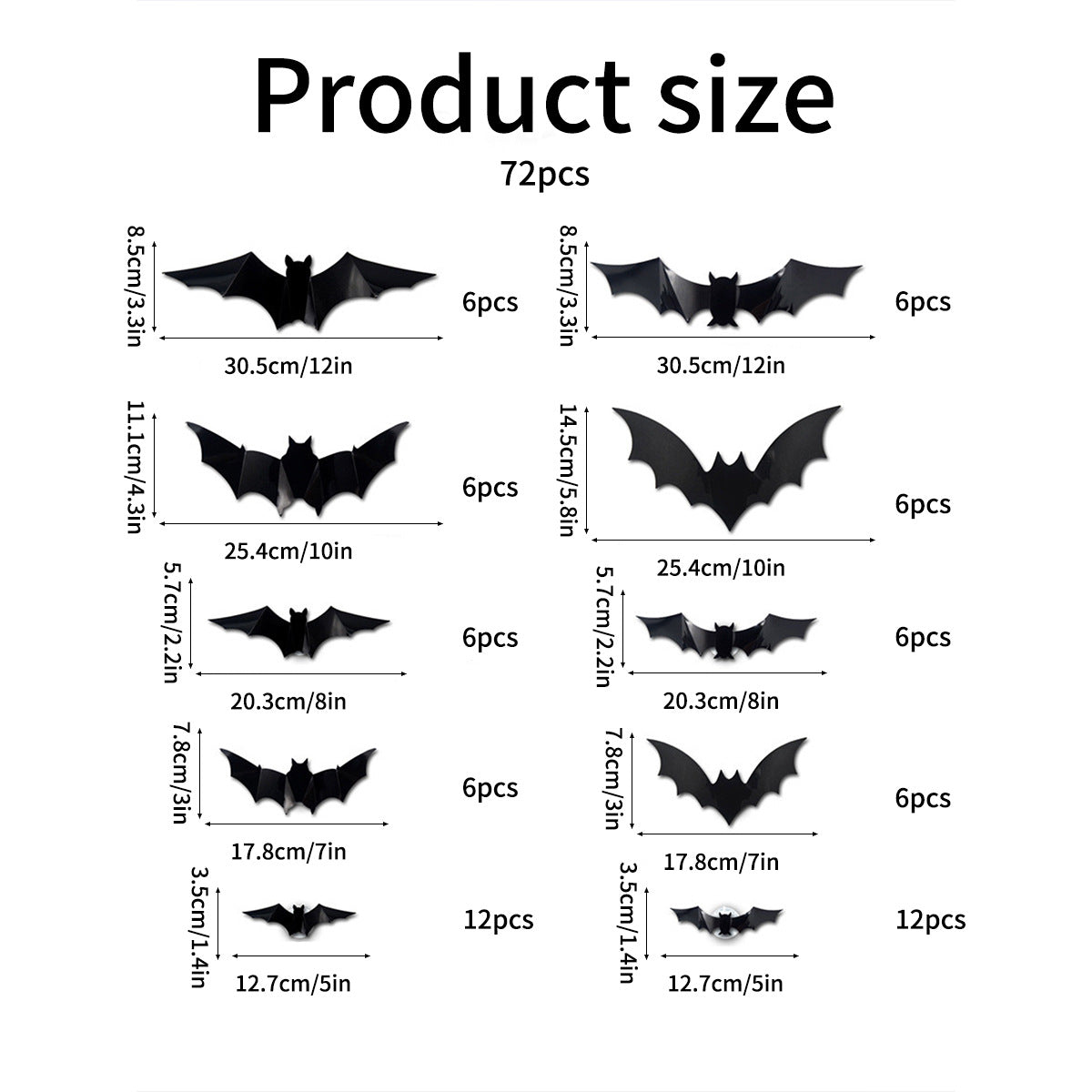 72-Piece 3D LED Halloween Bat Wall Decor