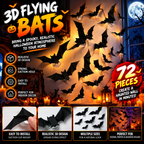 72-Piece 3D LED Halloween Bat Wall Decor